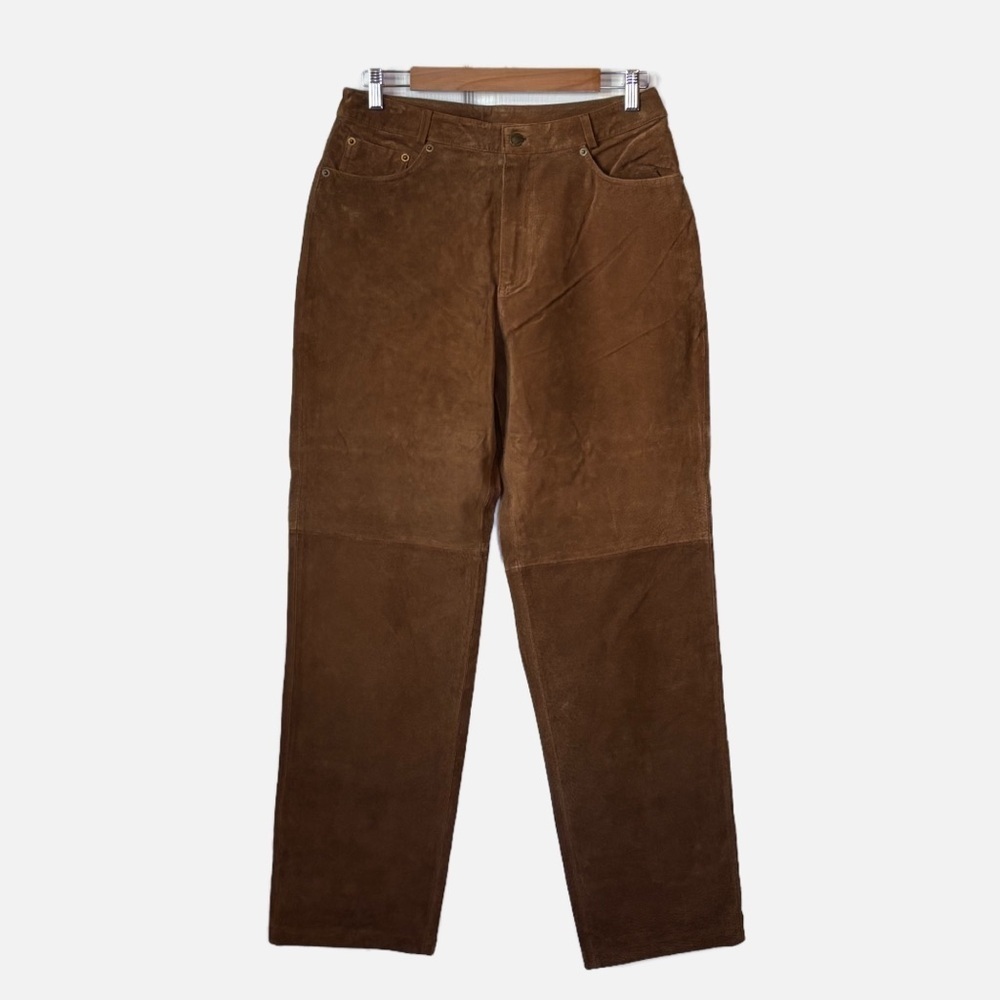 Chadwicks Suede Leather Pants Women’s 29 Brown Straight Leg Trousers Lined